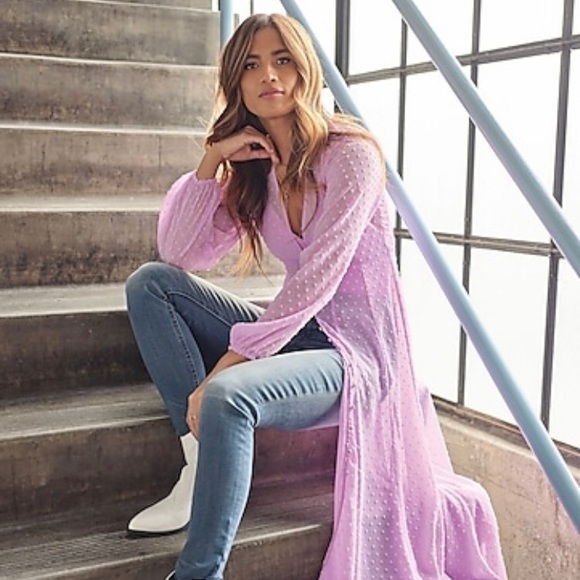 Express Dresses & Skirts - ExPRESS Rocky Barnes Swiss Dot Sheer Button Kimono